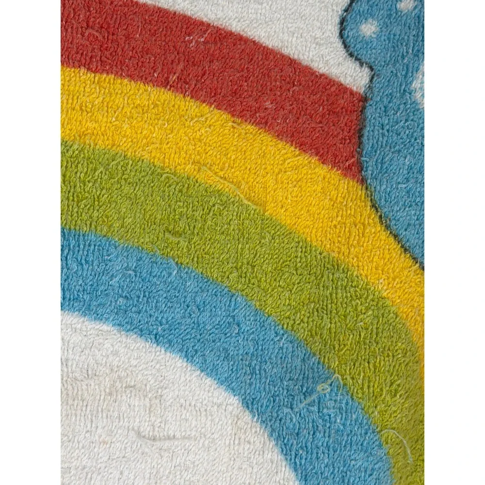 Vtg 80s Goals Beach/Bath Towel Toddletime Kids White Rainbow Teddy Bear Balloons